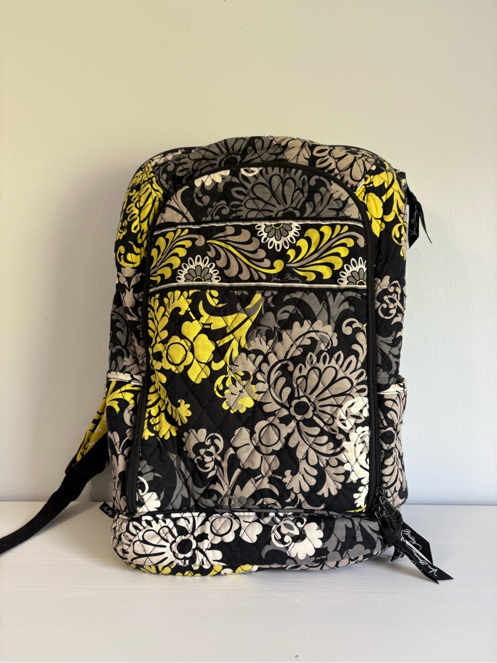 Vera Bradley Baroque Messenger Backpack Quilted Yellow Floral Vintage-Inspired